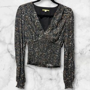 Gianni Bini Smocked Floral Long Sleeve Top XS NWT